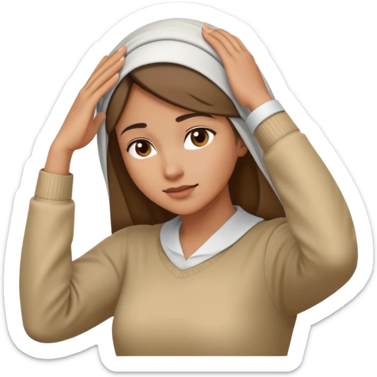 Señora agachando la cabeza pero que su cabeza no se vea porque esta tapada con su brazo y el otro levantado diagonalmente hacia la misma dirección del otro brazo sticker