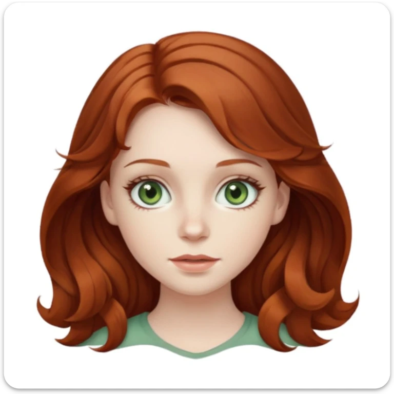 caucasian, pale, auburn haired girl, with medium length wavy hair, and sage green eyes with long eyelashes sticker