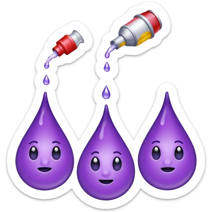 3 purple Drops with kool aids signature color, Juicy , no faces, just like the drops emoji 💦, just singular no extras, spraying left sticker