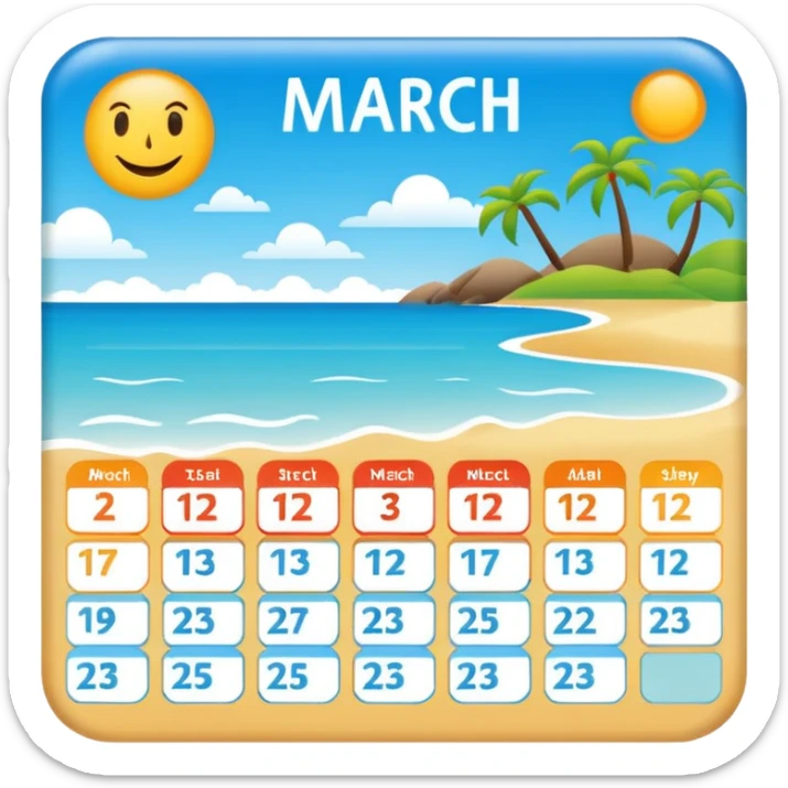 calendario playero con los todos los dias del mes de marzo y que los dias 21 22 y 23 esten en otro color sticker