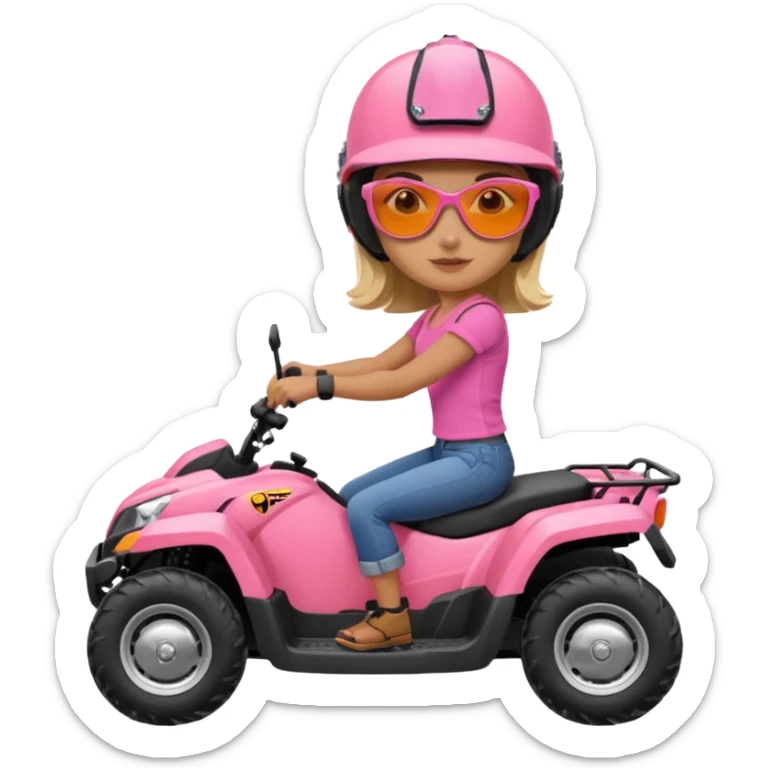 Atv ride girl in orange atv, pink top ,with sunglasses sticker