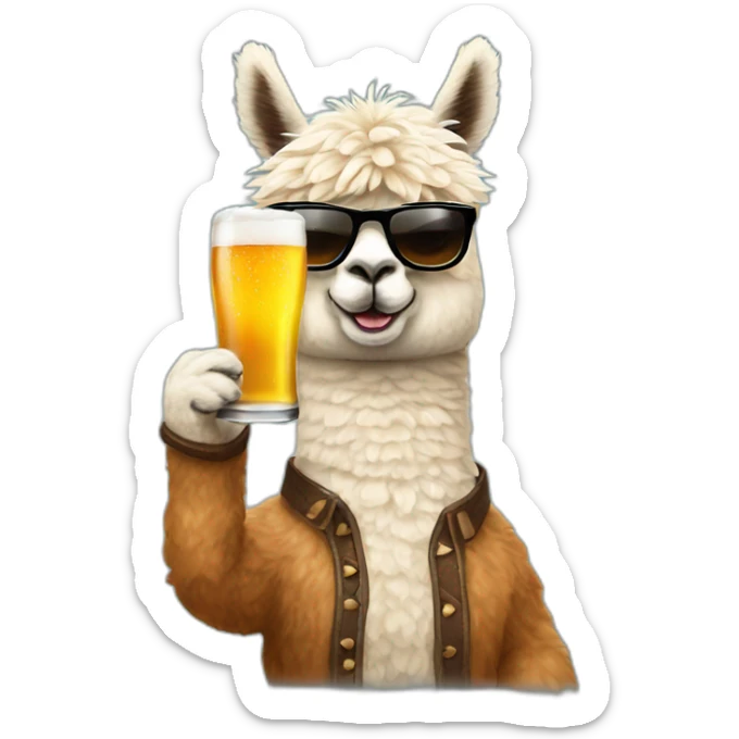 alpaca with sunglasses and a glass of beer in his hand sticker