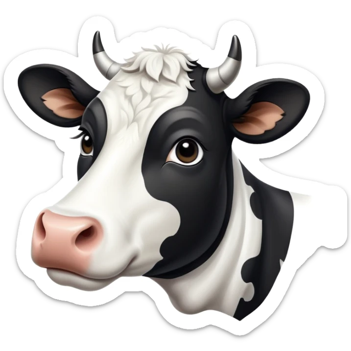 cinematic-noble-black-and-white-cow-portrait-emoji,-poised-and-regal,-with-a-large,-sturdy-build-and-a-beautifully-patterned-hide-of-rich-black-accented-by-crisp-white-patches,-deep-set-soulful-brown-eyes,-simplified-yet-sharp-and-sophisticated sticker
