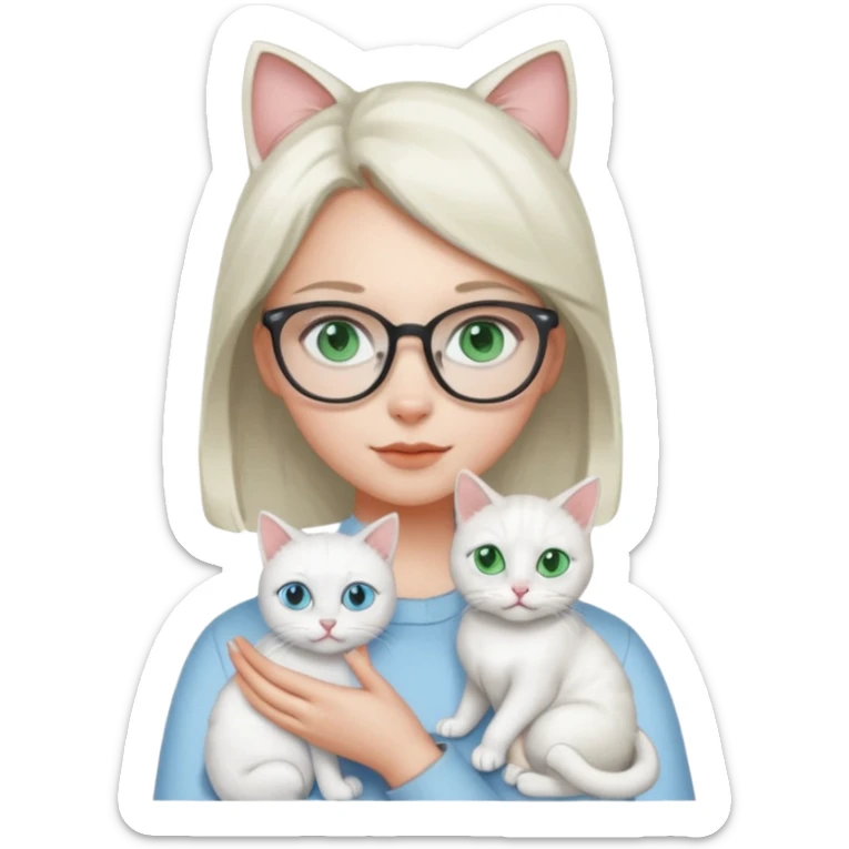 Deci .. fetița sa aibă ochii grii spre albastru ,pisica alba ochii verși ,iar a doua pisica ochii albaștrii fata ochelari  sticker