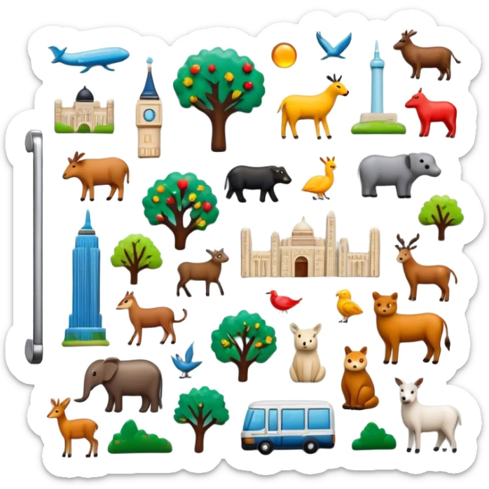 Icon for Magnet Collecting: a close-up of a fridge door covered with a variety of magnets, featuring cities, animals, symbols. The icon should highlight the diversity and charm of magnet collections. Transparent background. sticker