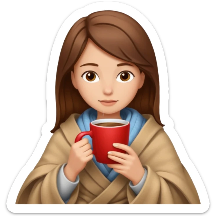 Beige Brown hair Girl drinking coffee, reading book with a cozy blanket sticker