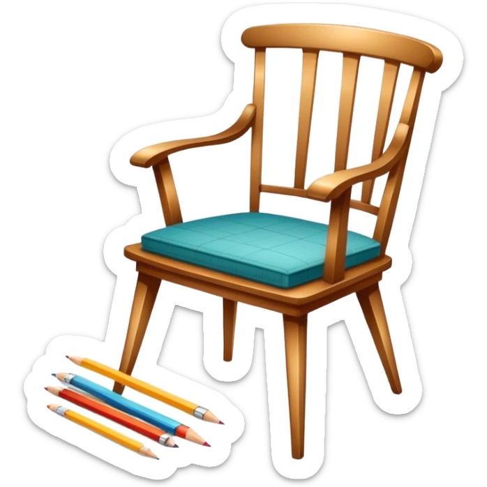 Icon for Furniture Design: a sketch of a stylish piece of furniture, like a chair or sofa, with design tools such as a ruler, pencil, and fabric swatches. The icon should represent creativity and craftsmanship in furniture design. Transparent background. sticker