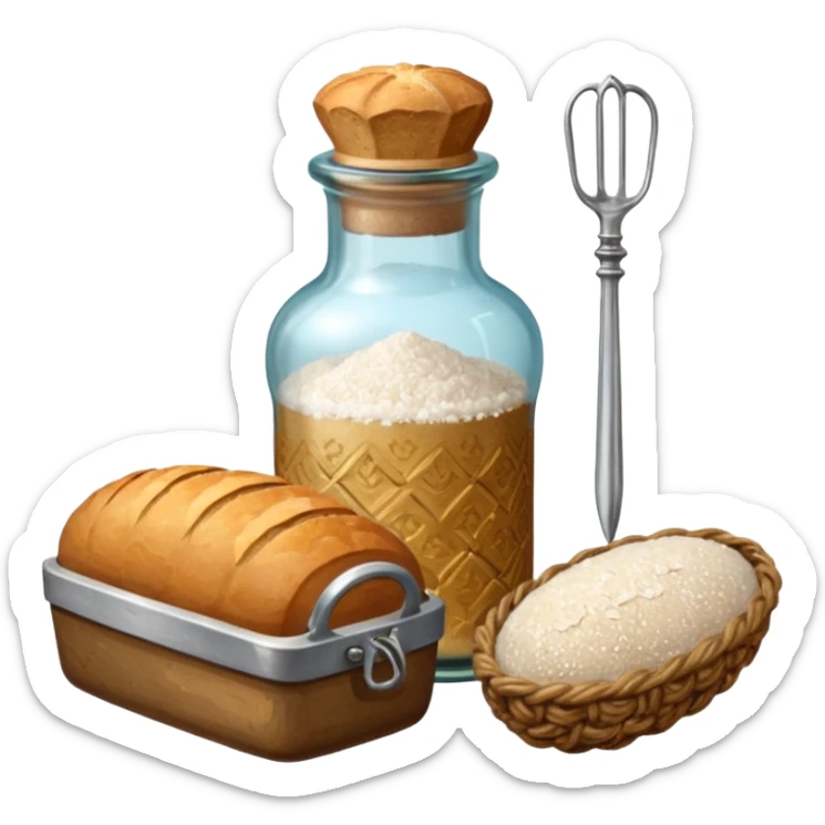 a one victorian bottle of salt and a loaf of bread - crochet needles and a ball of wool sticker