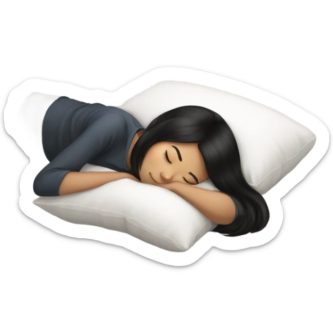 black hair asian teenage girl sleeping on white pillow  sticker