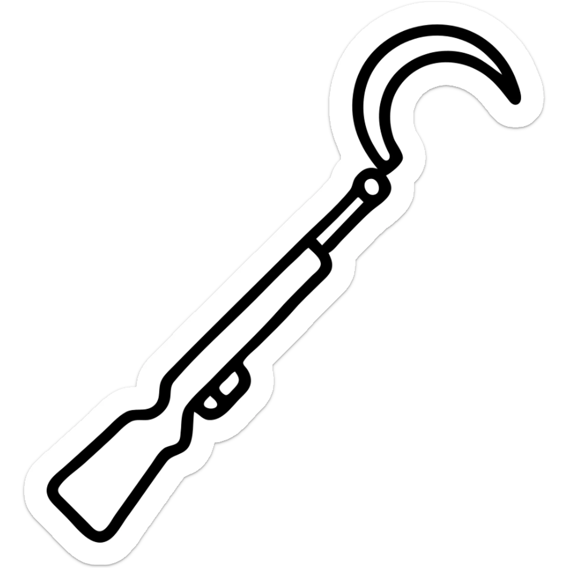 A sickle attached to the end of a rifle as a bayonet weapon sticker