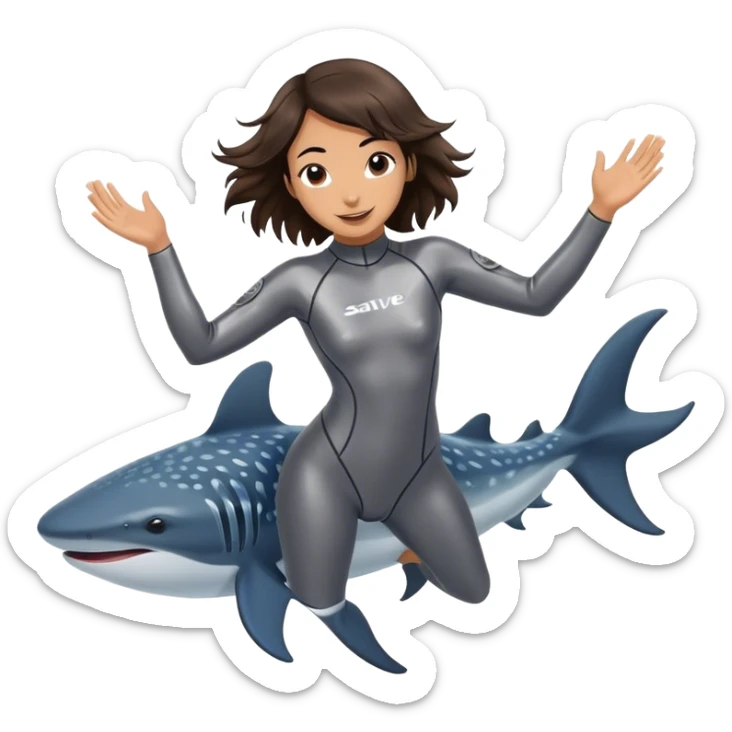 Dancing with whale sharks in a silver wetsuit from save ocean
The brunette female diver sticker