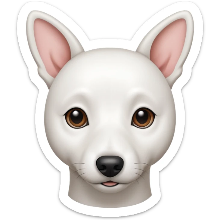 a fully white jack russell the size of a kelpie with floppy ears and a half white face sticker