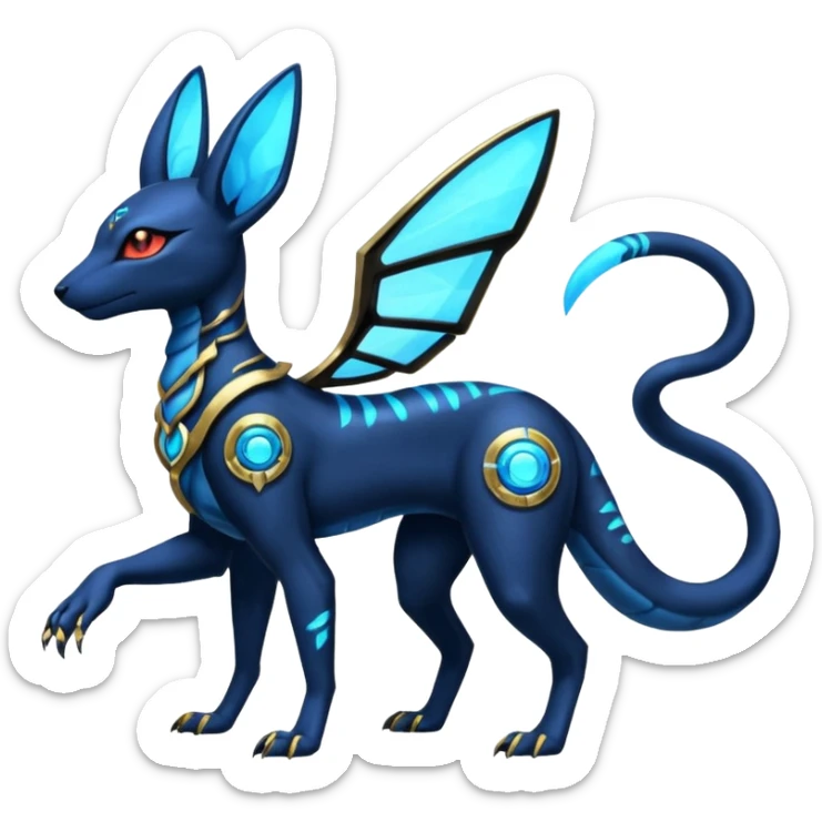 Shiny blue nebulae 4-legged Umbreon-Anubis-Salandit-Beedrill-fusion, full body sticker