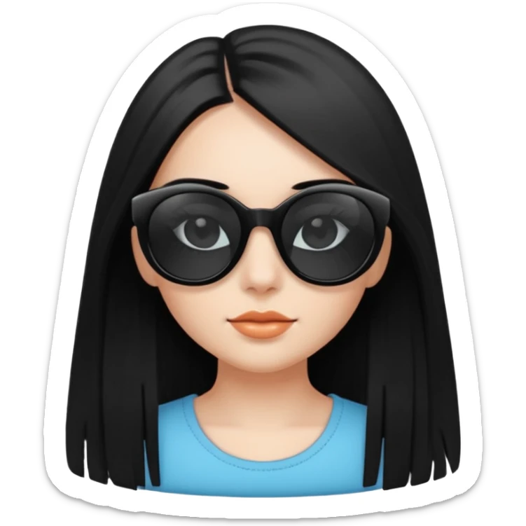 Génère moi un emoji d’une fille avec des lunettes noire et des cheveux lisse attaché avec des cils mi-long  sticker