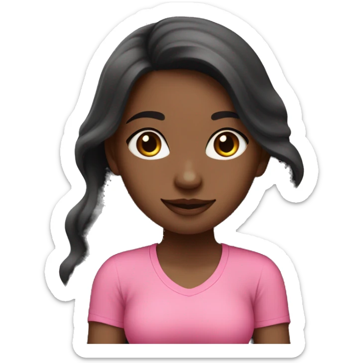 BLACK long wavy hair girl dark eyes white skin wearing pink sitting on yoga mat sticker