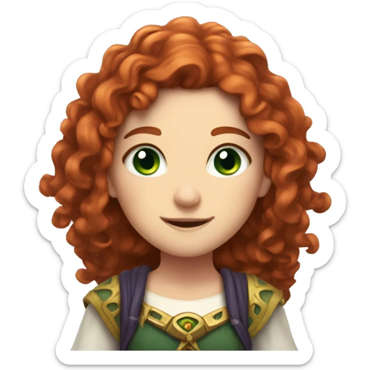 a white girl with long red curly hair and freckles, cosplaying Zelda posing and smiling sticker