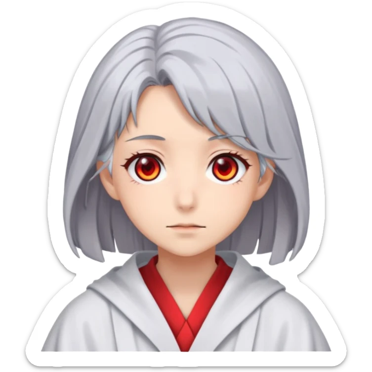 Anime girl with gray hair, red eyes and psychiatric robe sticker