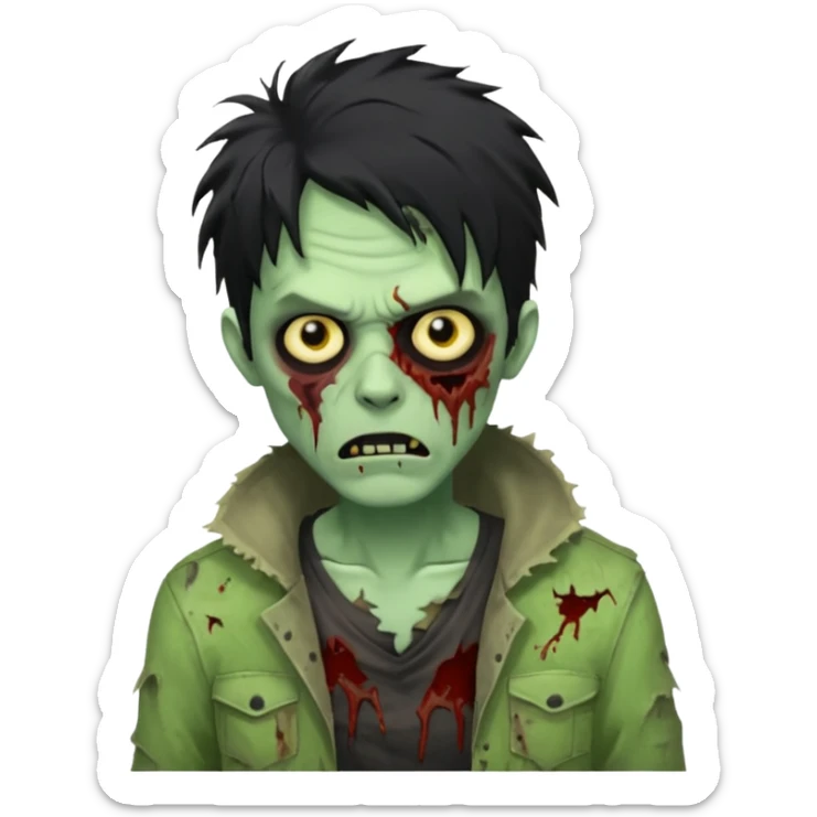 crie um emoji de zumbi homen de cabelo preto bagunçado assim🧟 sticker