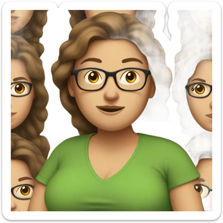 Big pregnant white women wearing a green shirt and glasses with long brown hair sticker