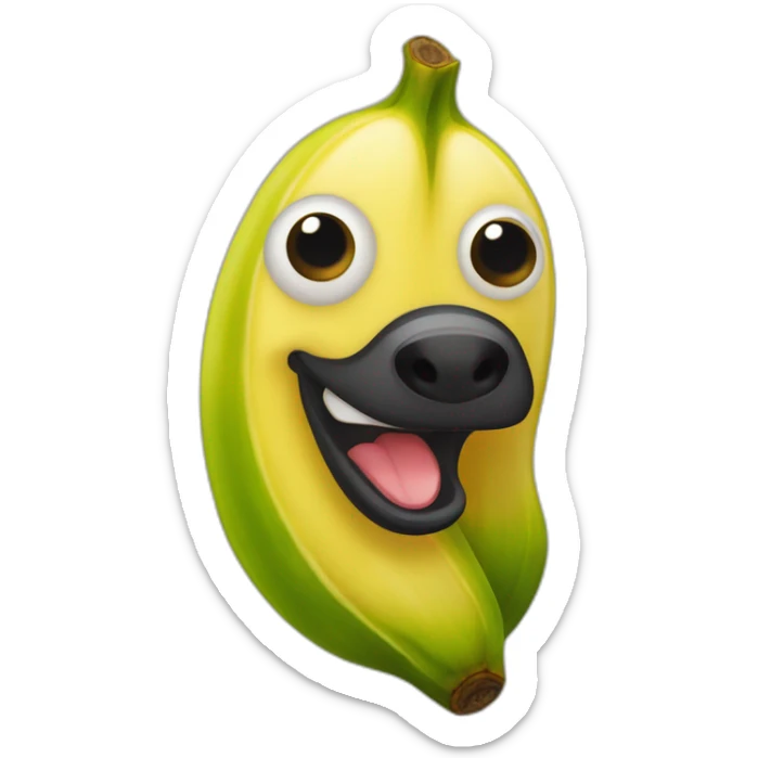 Platano canario animado con ojos boca y manos haciendo el signo de la victoria sticker