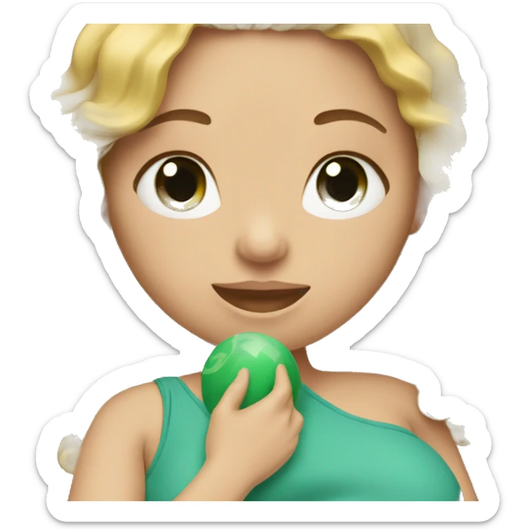 A pregnant Woman with long curly blond Hair and green eyes is pregnant. sticker