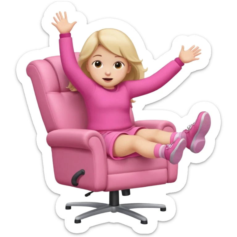 Little Girl fat but not too fat falling off of a chair half in the air chair with pink clothes on sticker