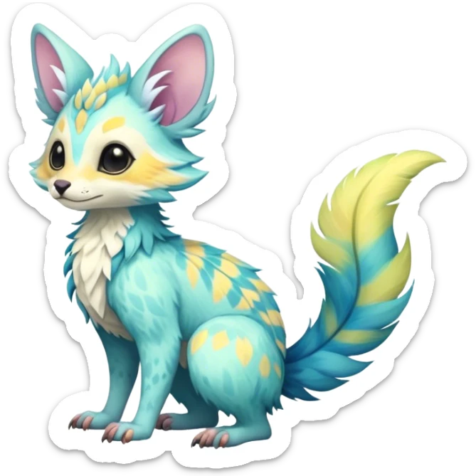Feral Rare Fantasy pastel tropical Vernid-Trico-species by LiLaiRa, random markings, tufted tail, tufted ears, full body sticker