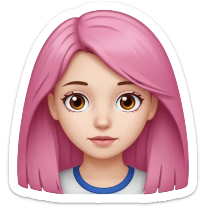 white skined girl with long brown hair and brown eyes and short pink highlights sticker