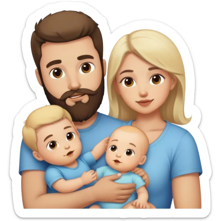 Homme barbu et femme avec deux enfant garçon 3 ans   et fille 6 mois   sticker