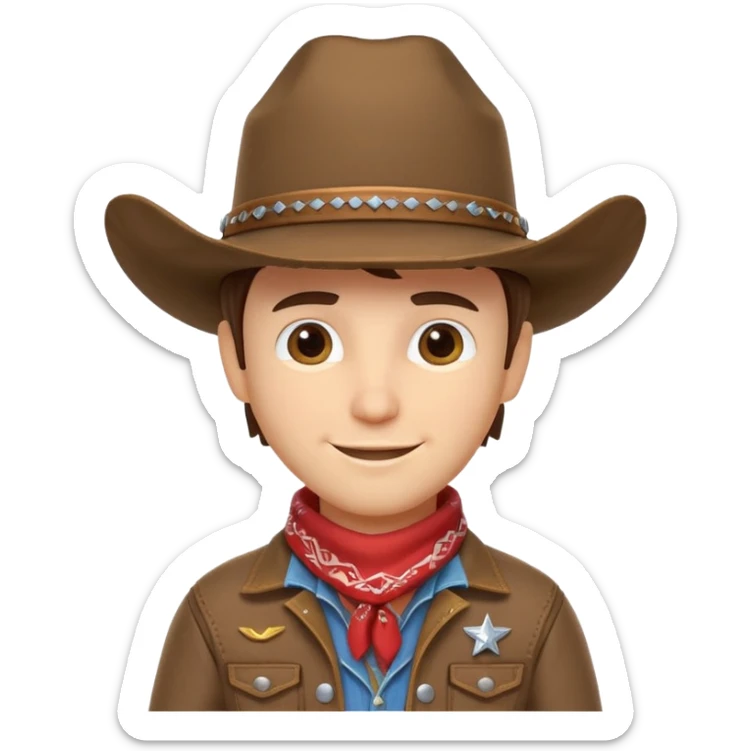 cute cowboy portrait, head and shoulders only, cowboy hat, bandana, western jacket collar, confident smile, 3D cartoon, mobile game icon style, clean background, no text, no watermark
 sticker