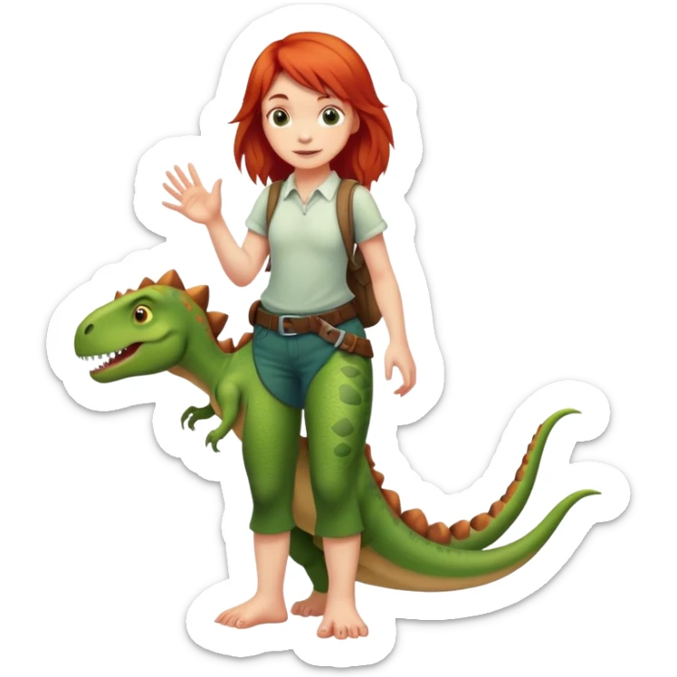 Red-haired girl with a dinosaur tail and animal paws instead of hands and feet sticker