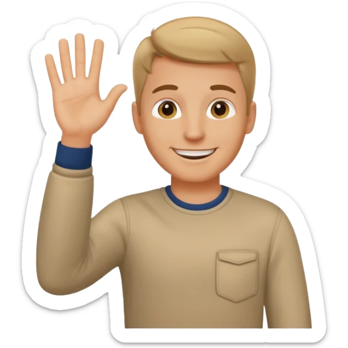 A white man in casual clothes stands and waves his hand in greeting. sticker