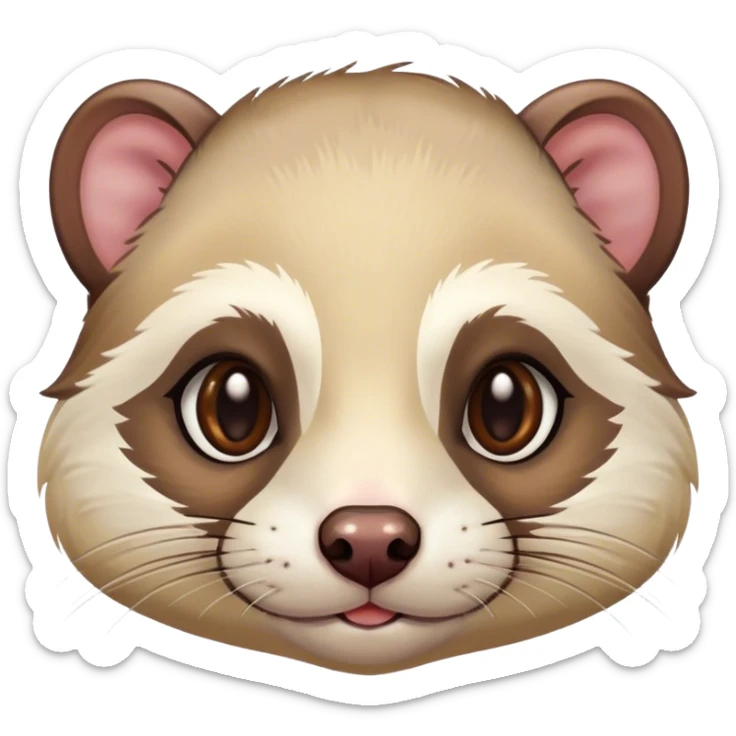 Cinematic Noble Ferret Portrait Emoji, Poised and dignified, with a sleek, elongated body and a distinct ferret head featuring a pointed snout, small, rounded ears, and intelligent, beady eyes, covered in soft, sleek fur with natural brown and cream hues, Simplified yet sharp and sophisticated features, highly detailed, glowing with a warm, natural glow, high shine, exuding an air of quiet confidence, focused and watchful, soft glowing outline, capturing the essence of a clever and majestic ferret that feels as though it could leap from the screen with effortless grace! sticker