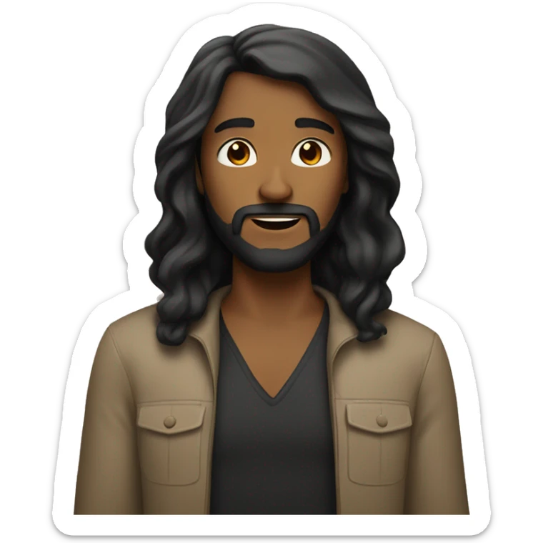 Brown woman with long black and a white man with black hair and beard sticker