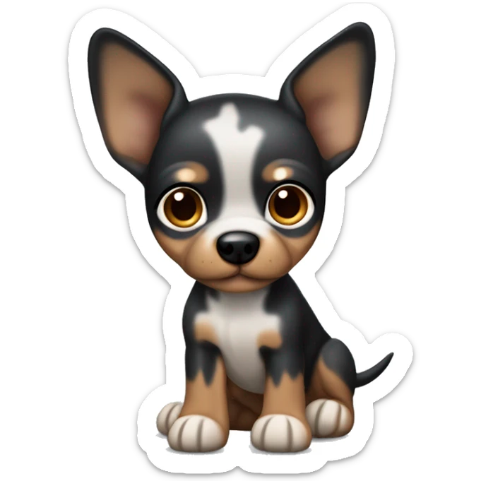 Cute Toy terrier, dark merle color (black, caramel and grey color, grey are spots) with big ears. One why is dark brown, the other one is half dark brown half blue sticker