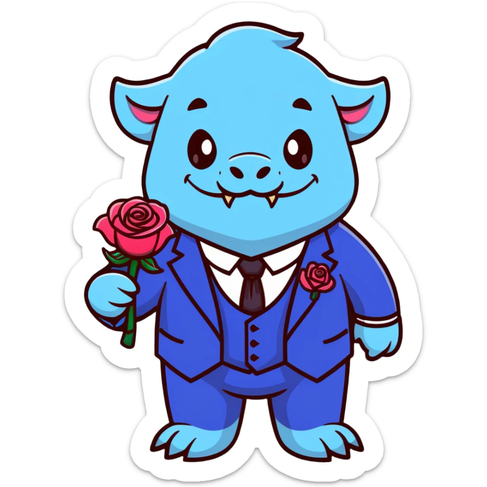 Beast from Beauty and the Beast with human mouth holding the enchanted rose, elegant formal outfit sticker