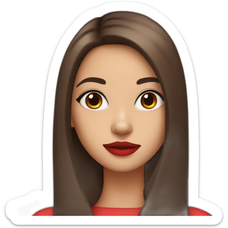 Girl with straight brown hair and brown eyes with red lipstick and eyeliner sticker