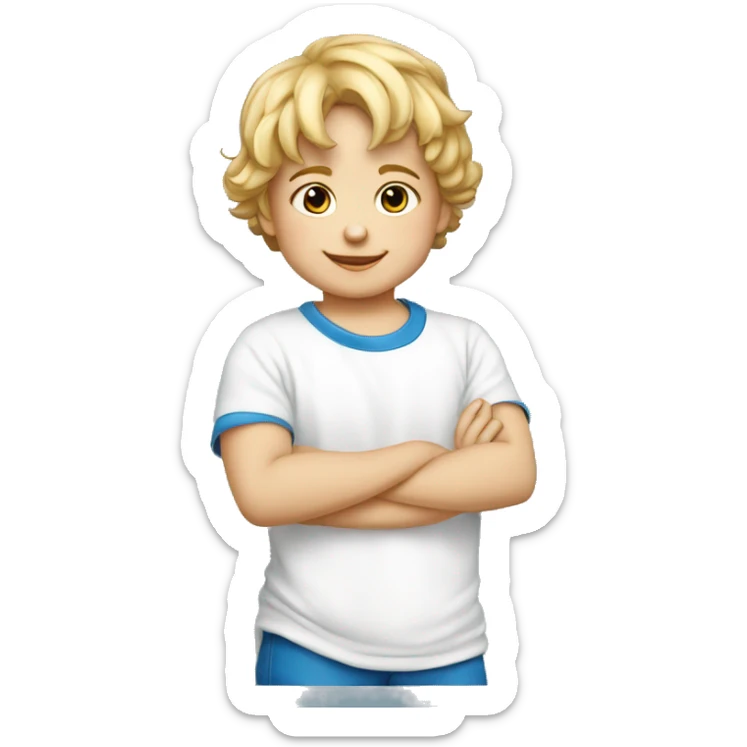 Bebe niño de 2 años rubio vestido de color azul y camiseta blanca sticker