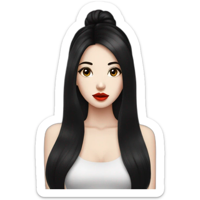 Beautiful young woman,Black hair,long hair,White skin,oval face,big eyes,Blackeyes,Redlips,Chinese sticker