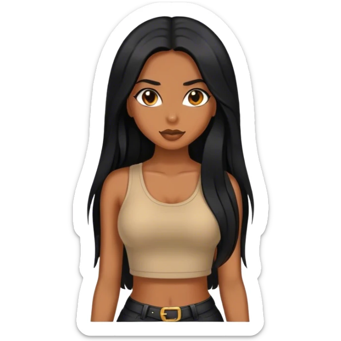 Tan girl with black long hair and hot outfit sticker
