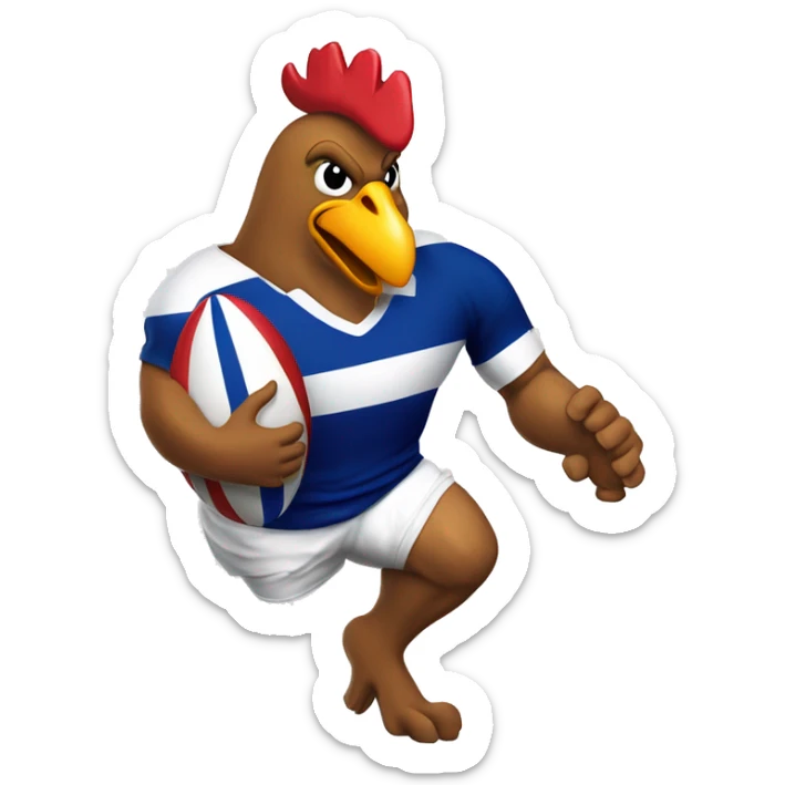 Gallo jugando al rugby con colores de Francia con cara de rugbier   sticker