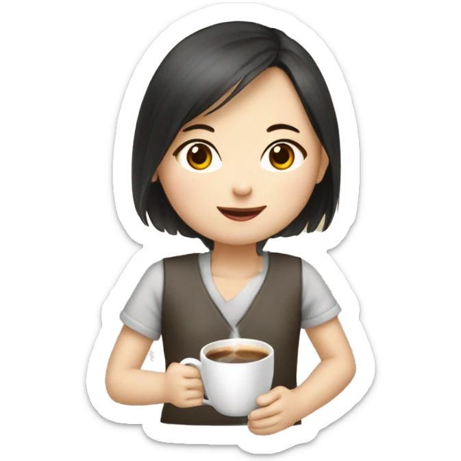 Create an animated emoji: a lovely Chinese little girl pushing a cup of hot coffee in and saying “thank you, my teacher!” The girl is just as high as the cup. sticker