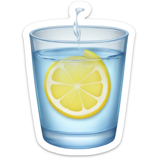 glass of water with a lemon on the side of the cup sticker