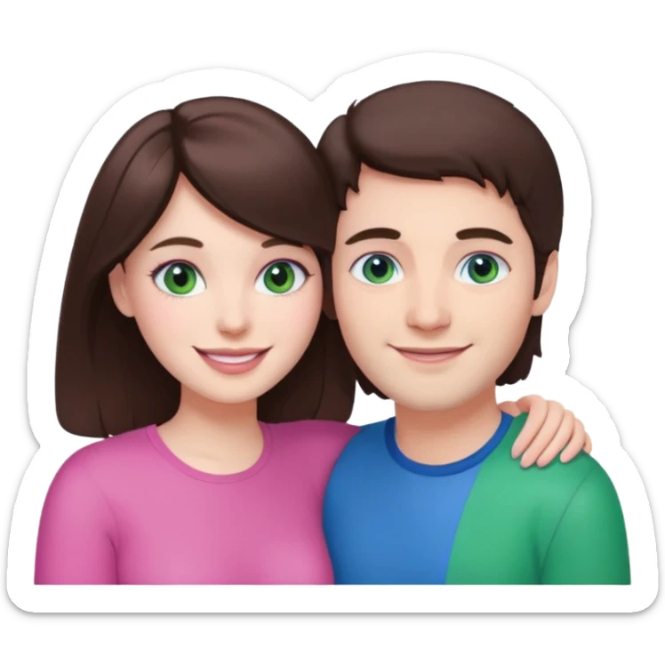 pink polaroid photo of a couple thats white with brunette hair blue and green eyes sticker