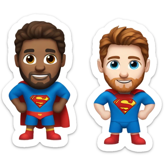Messi with blue eyes, freckles, with a goat, redish brownish hair redish beard, blue eyes, dressed as superman sticker