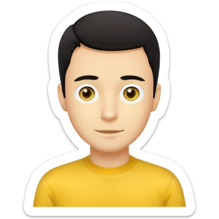 Greg Wiggle of The Wiggles with light skin, black hair, hazel eyes, yellow skivvy shirt sticker