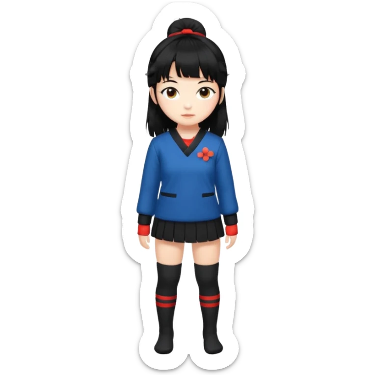 girl named Kally in a Japanese uniform with Black leg warmers and Black arm warmers with black hair with messy bangs sticker