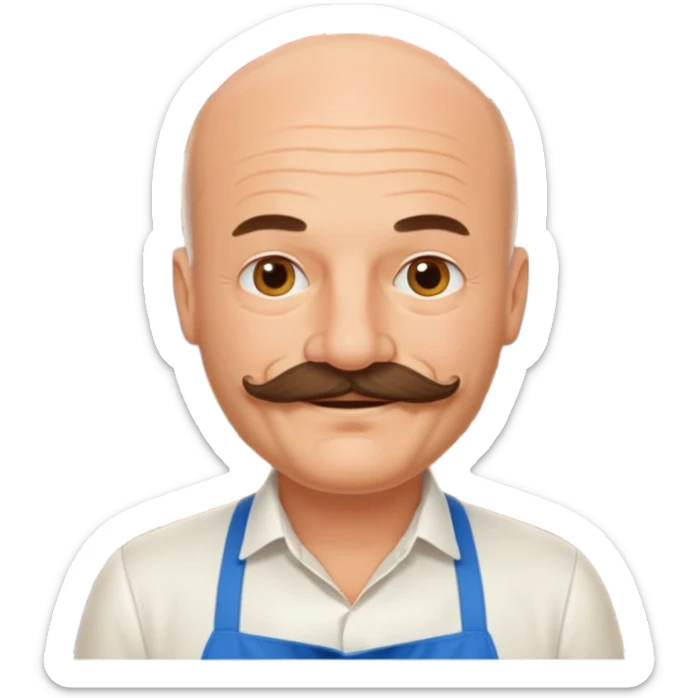 Est-ce que tu peux me faire un chef cuistot qui ressemble à Philippe Etchebest et qui est devant un restaurant? Est-ce que tu peux le faire souriant, avec une moustache de cuistot? 
 sticker