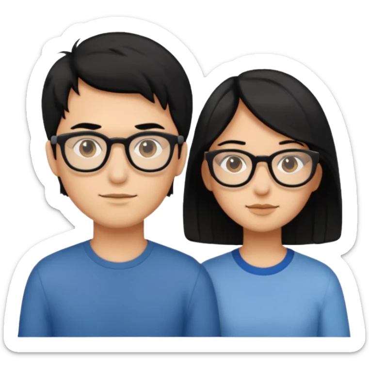 couple+long black hair girl+short hair glasses boy sticker
