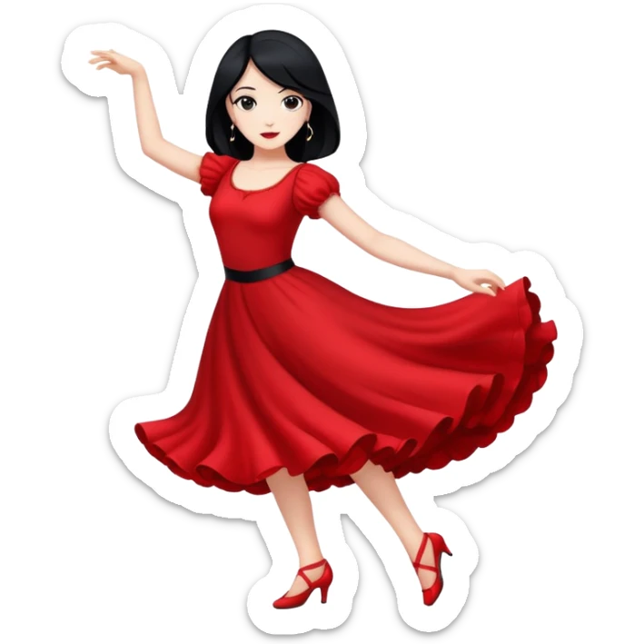 pale women with red dress and black hair dancing sticker